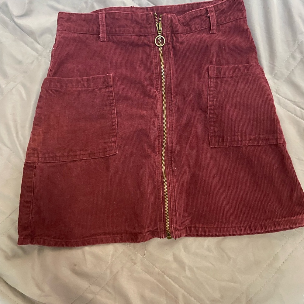 Corduroy Skirt with Front Zipper